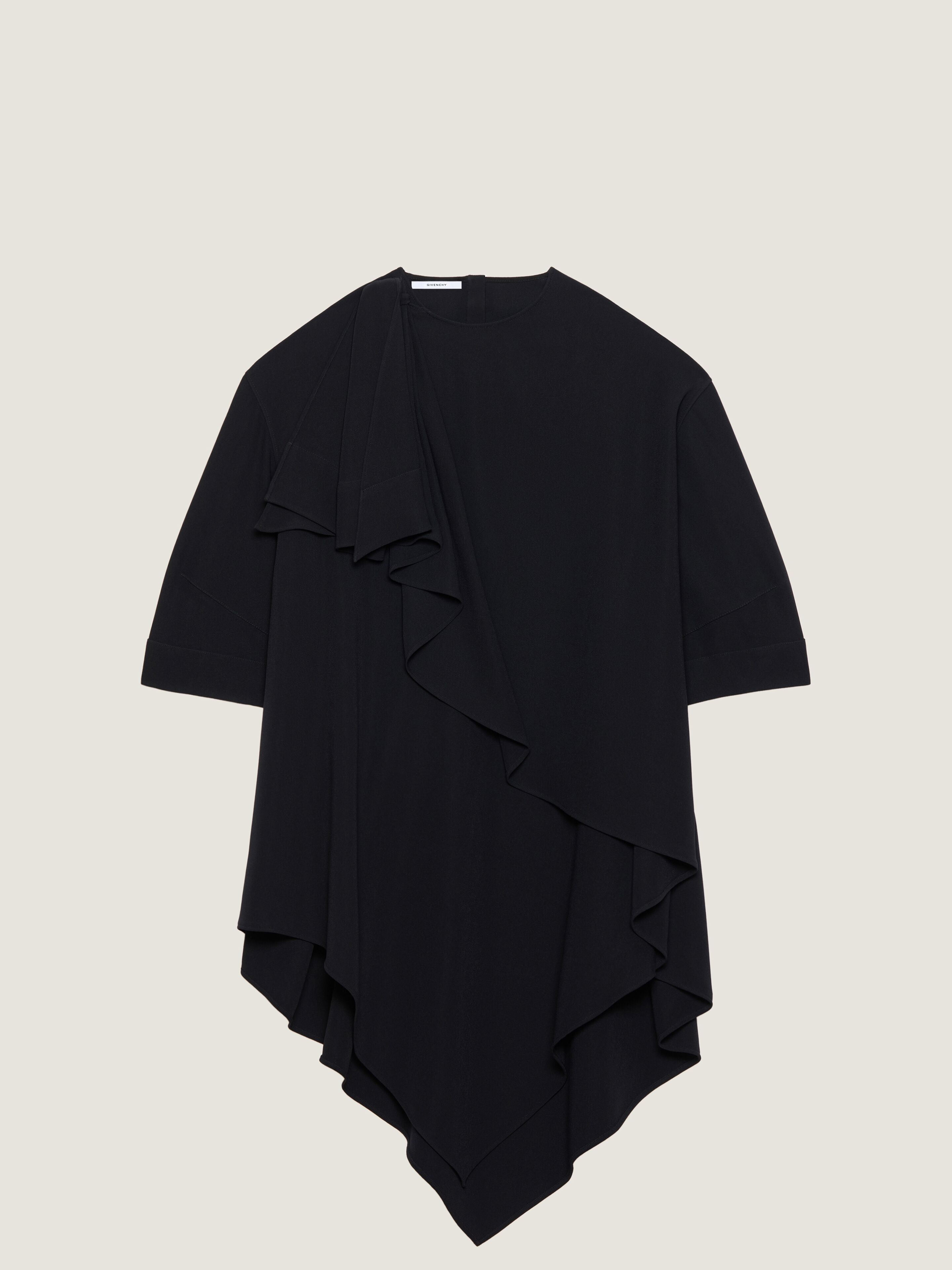 Asymmetric dress in crepe cady with bow detail